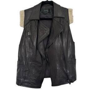 Hanii Y (40 /US S) Black Sheepskin Leather Moto Vest Sherpa Trim Avant Garde
